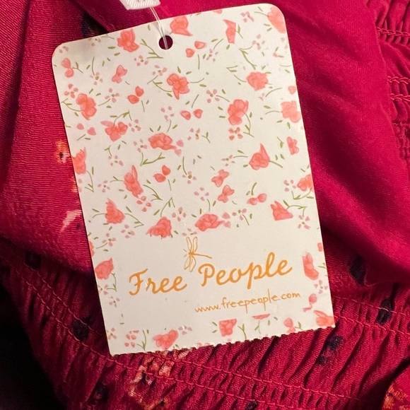 Free People Two Faces Mini Dress ruby red floral smocked long sleeve XS boho - Picture 14 of 16